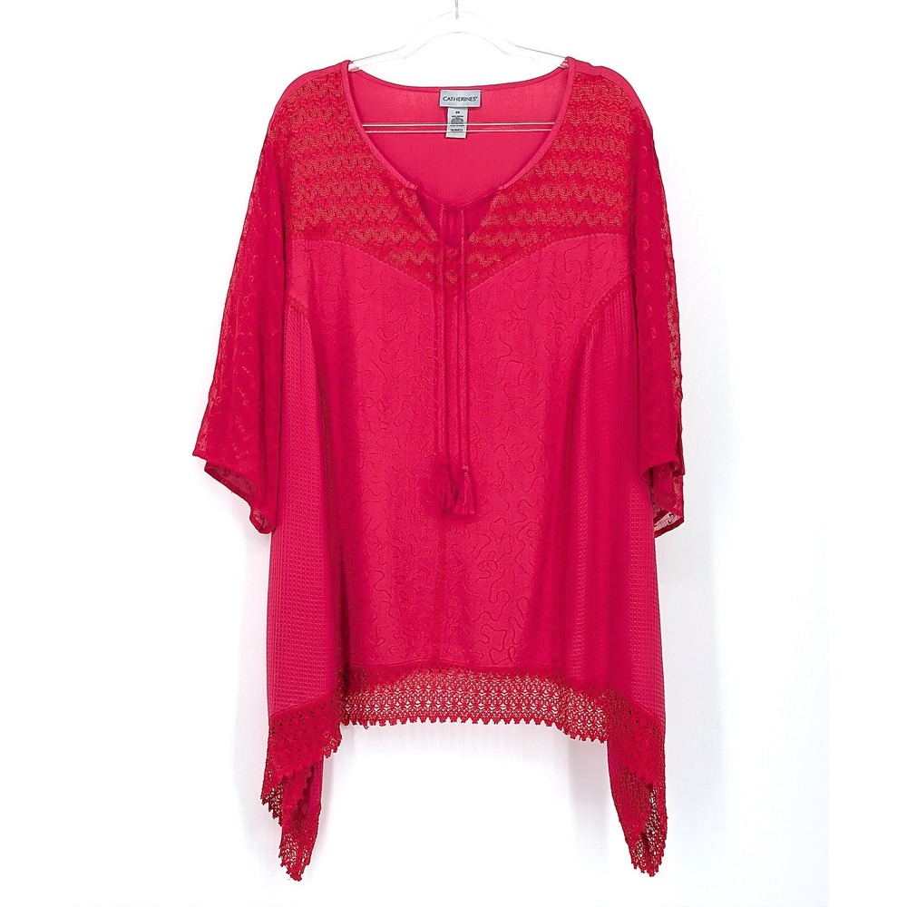 Catherines 3X Lightweight Cool Crochet Embroidered Tunic‎ Top Flowy Beachy Boho